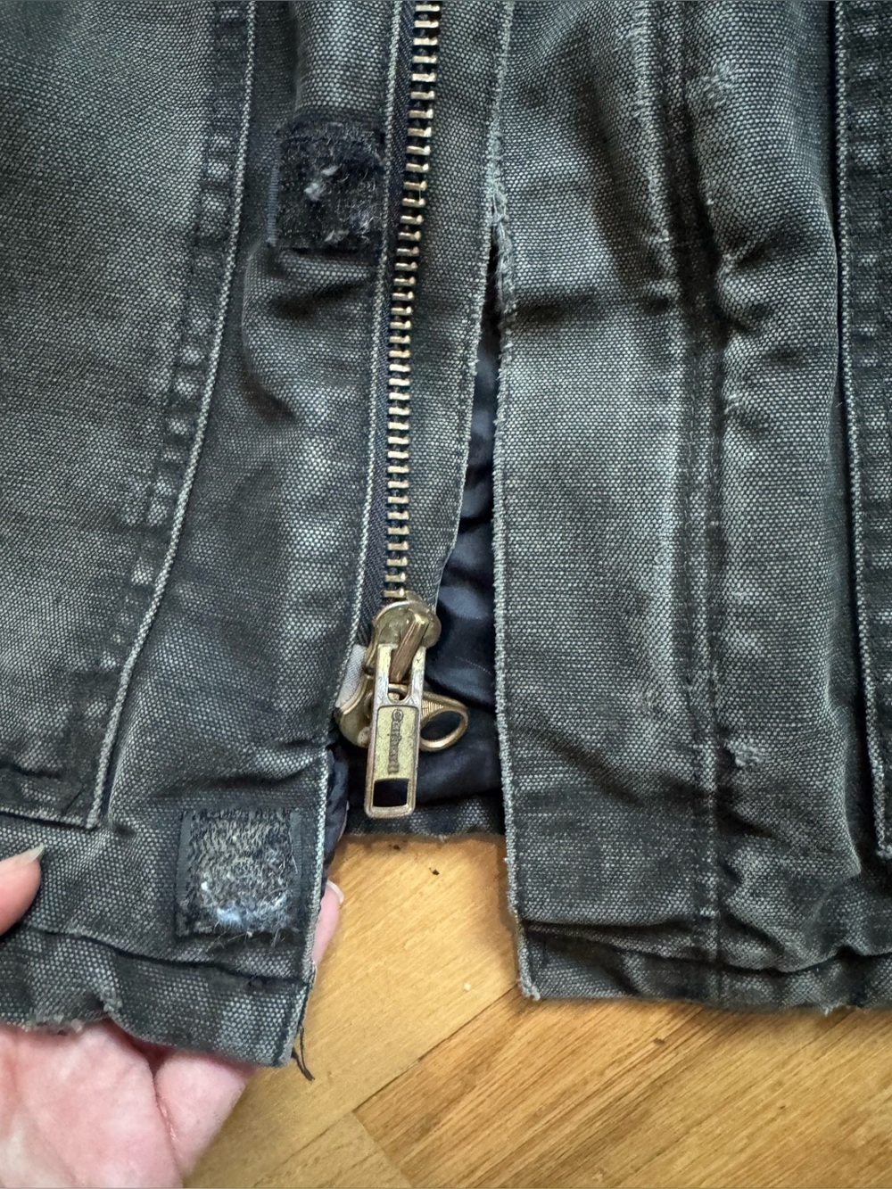 Vintage Carhartt Black Workwear Distressed Jacket with Brown Corduroy Collar - Picture 4 of 9